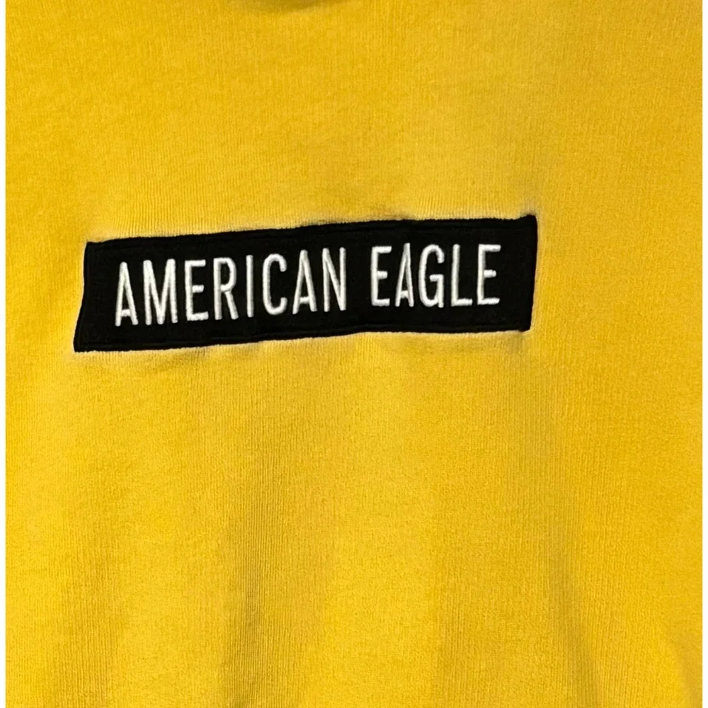 American Eagle Mens Yellow Box Logo Graphic Pullover Hoodie Sweatshirt Medium‎
